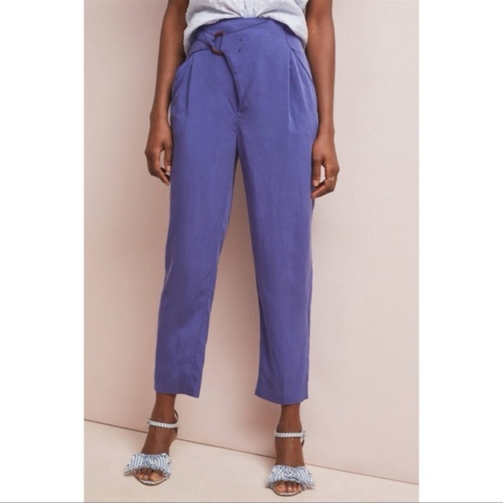 Anthropologie Cropped High-Waist Tapered Pants in Periwinkle